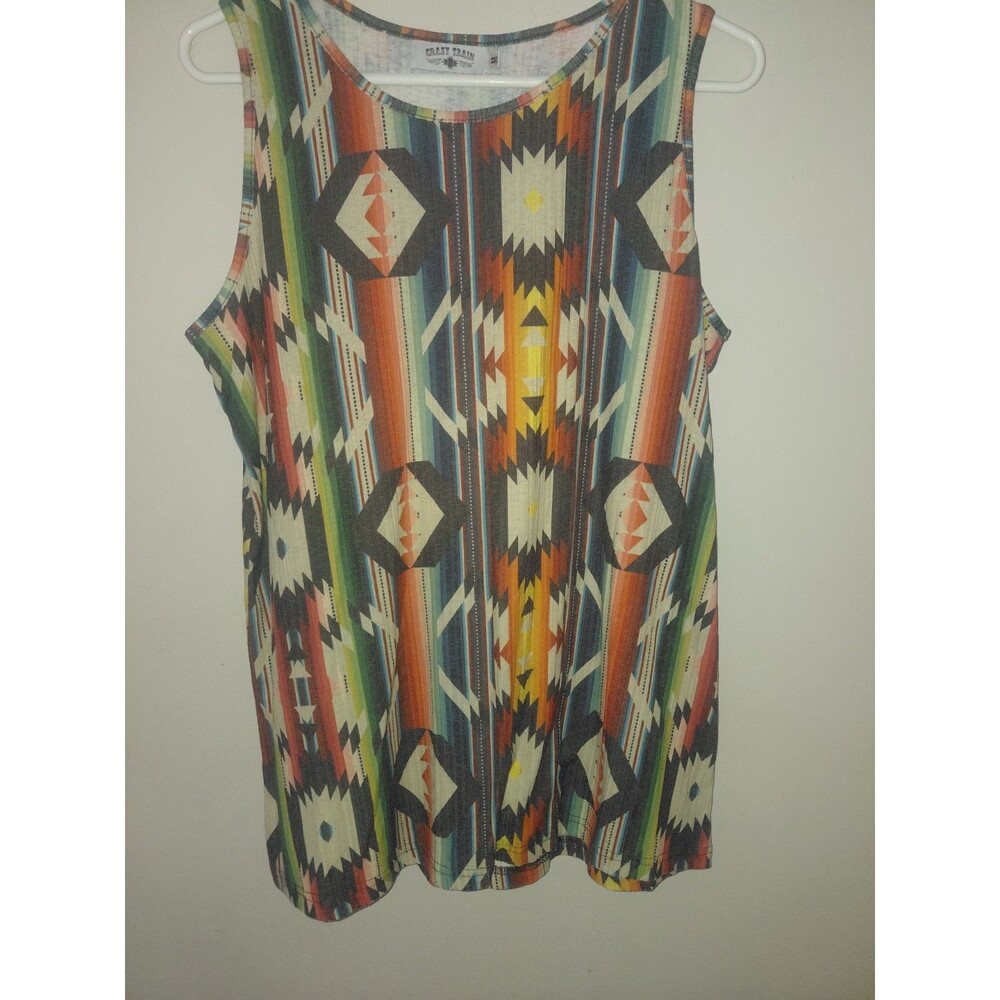 Crazy Train Aztec Womens Medium Southwestern Cowgirl Sleeveless Shirt Medium
